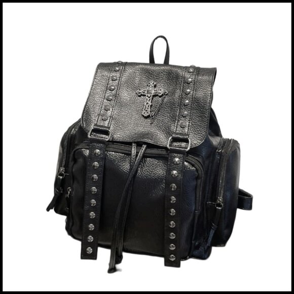 Studded Faux Leather Backpack Y2K Punk Gothic Daypack Adjustable Straps main image 4